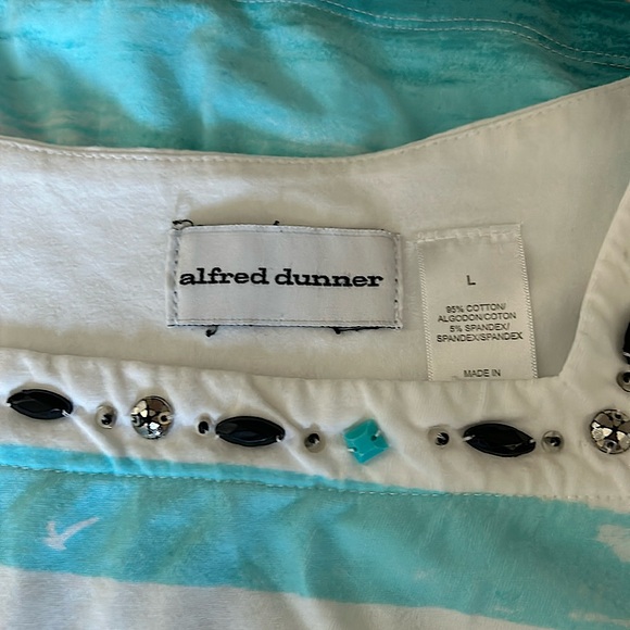 Alfred Dunner White Jeweled Palm Trees Short Sleeve Shirt Top **Size L**🌴🌴 - Picture 5 of 5